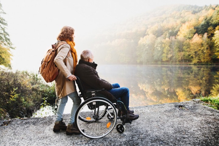 Disabled man with his holiday carer