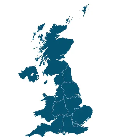 UK map locations for Live-in Care services.