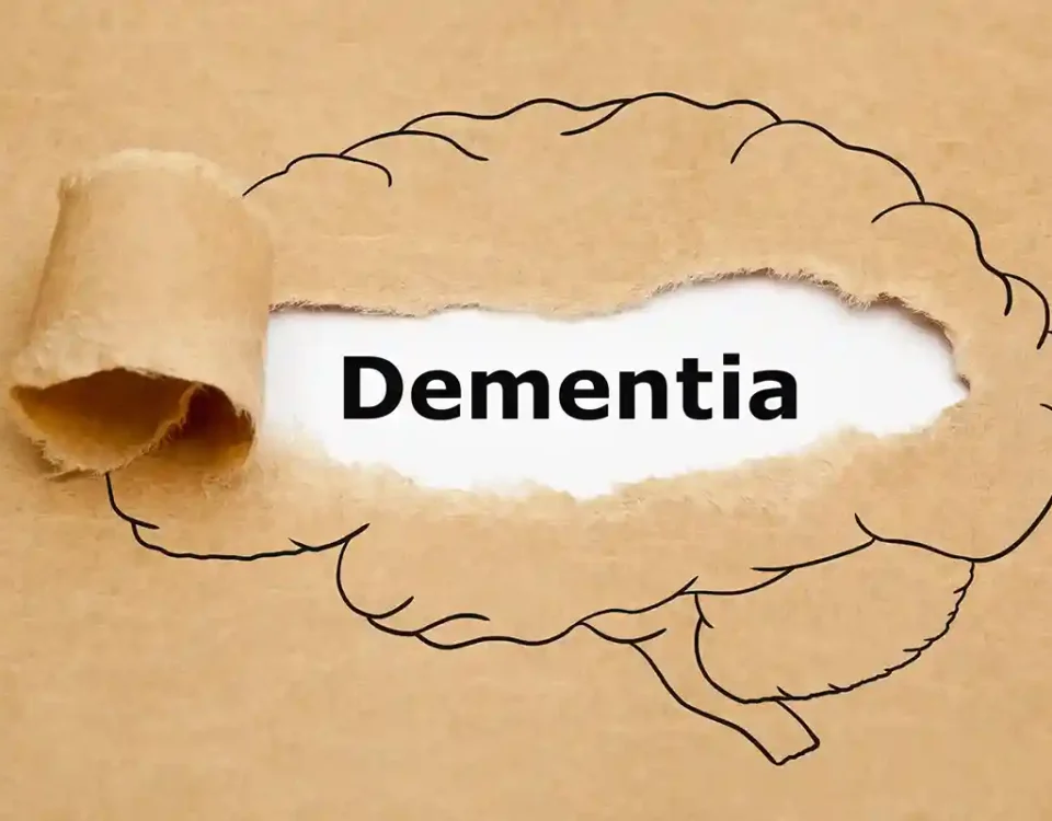 Brain graphic representing dementia awareness and specialist support.